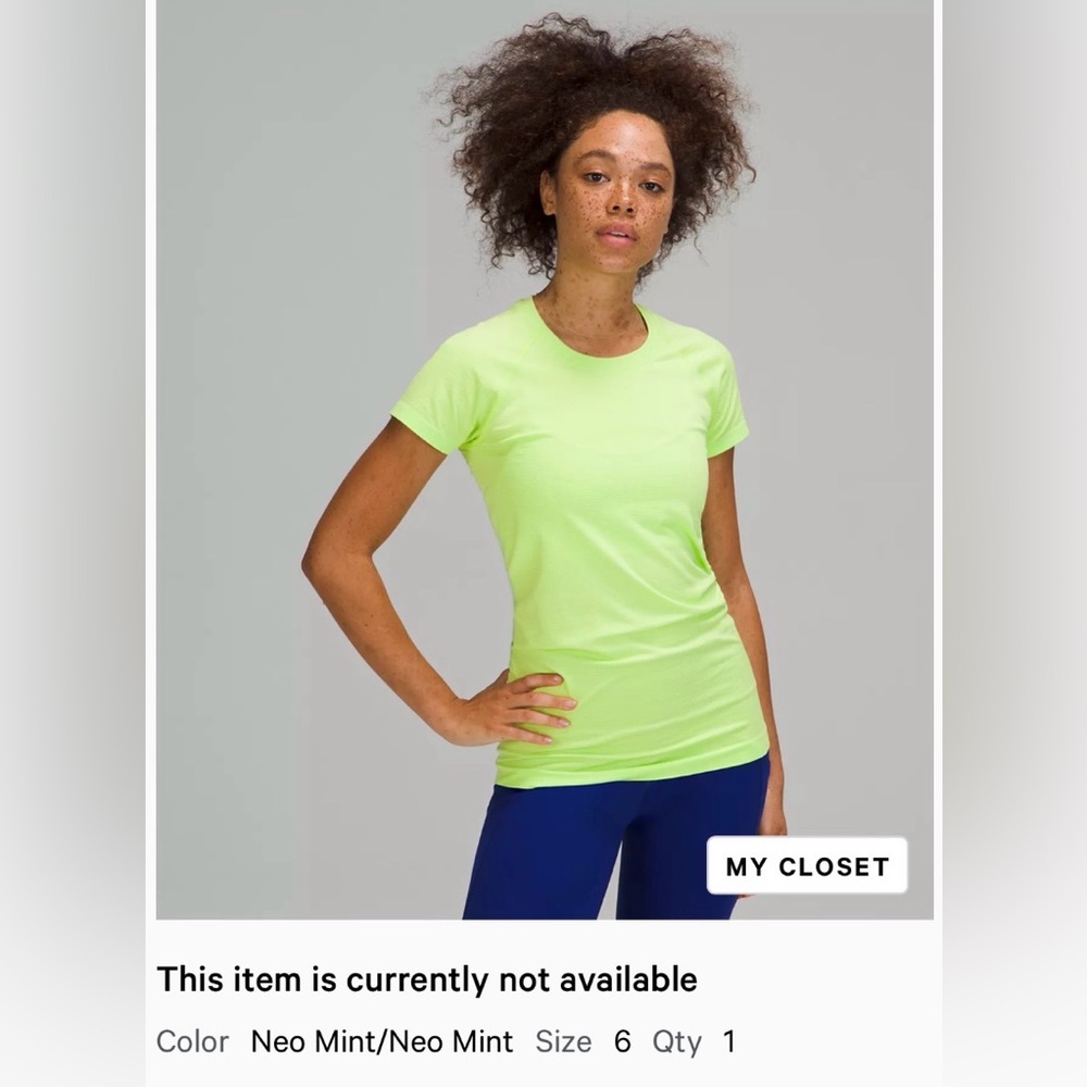 Lululemon Women lime green Swiftly Tech Short Sleeve 2.0 size 6